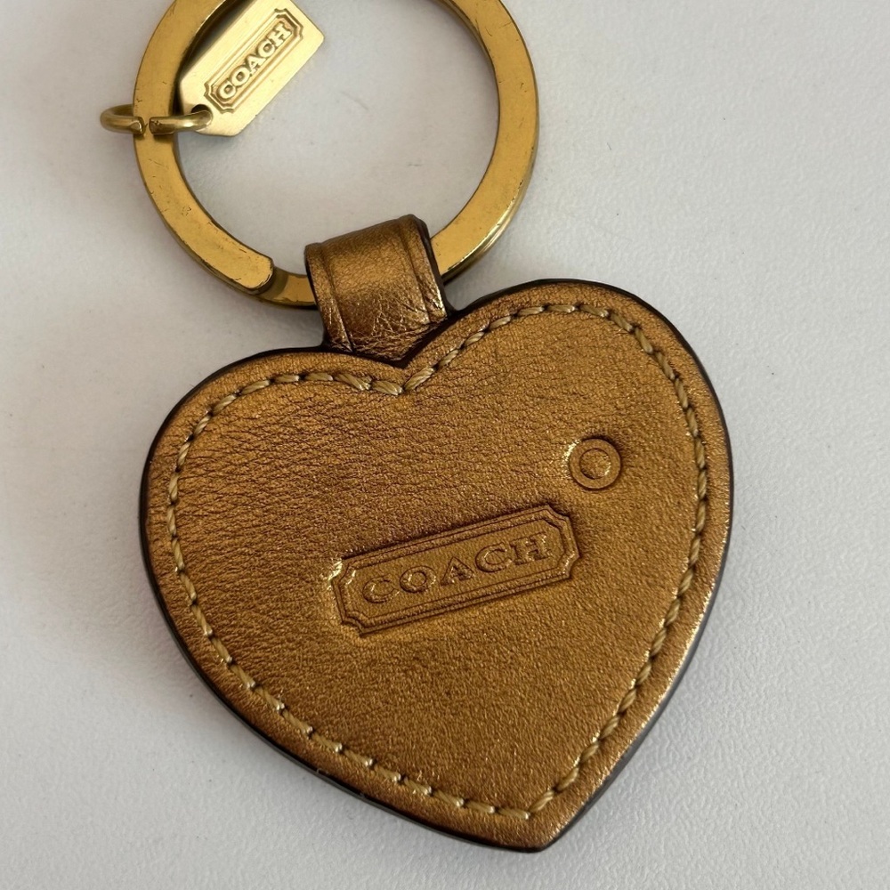 Coach Brown Heart Keychain with Gold Studs - Picture 4 of 5